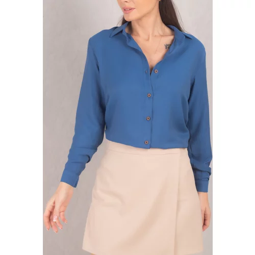 armonika Women's Dark Blue Long Sleeve Plain Shirt