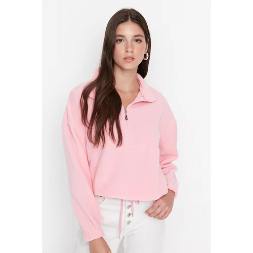 Trendyol Light Pink Zipper Detailed Basic Knitted Sweatshirt