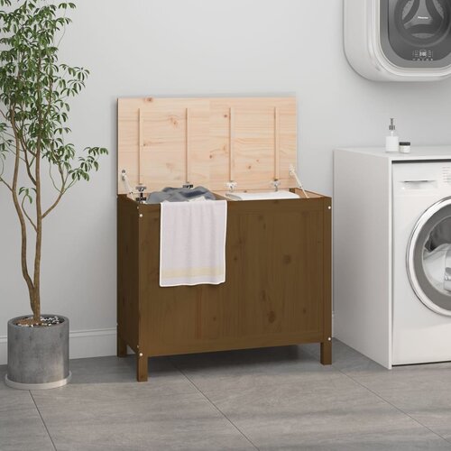 VidaXL Zaboj za perilo medeno rjav 88,5x44x76 cm trdna borovina Slike