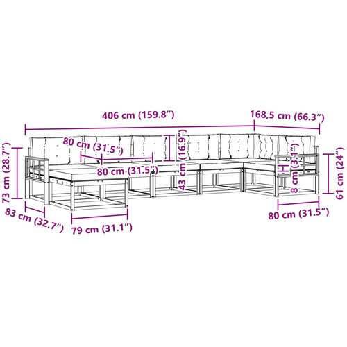  Set vanjskih sofa 7 kom. Bijela i krem Smeđa 406 x 168,5 x 73 cm Slike