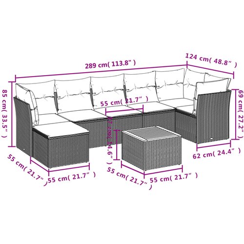  8-dijelni set vrtnih sofa od poliratana s jastucima crni Slike