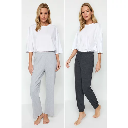 Trendyol Grey-Anthracite 2-Pack Ribbed Knitted Pajamas Bottoms