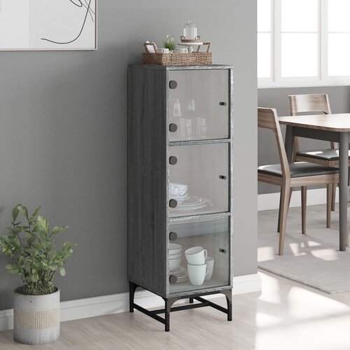  Visoka komoda sa staklenim vratima boja hrasta 35 x 37 x 120 cm Slike
