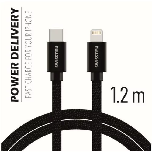 Swissten Kabel USB-C/Lightning Platneni 1.2m Crni, (8595217455856)