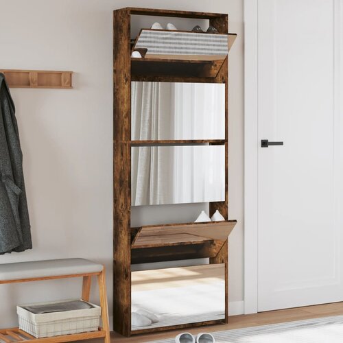 The Living Store Omarica za čevlje z ogledalom 5-nadstropna hrast 63x17x169,5 cm - Omarica Za Čevlje, (21836847) Cene