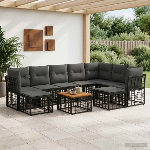  Set vanjskih sofa 10 kom. Crna i tamno siva Poliester Cene