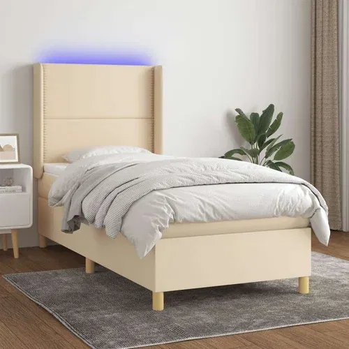  Box spring postelja z vzmetnico LED krem 100x200 cm blago, (20900847)