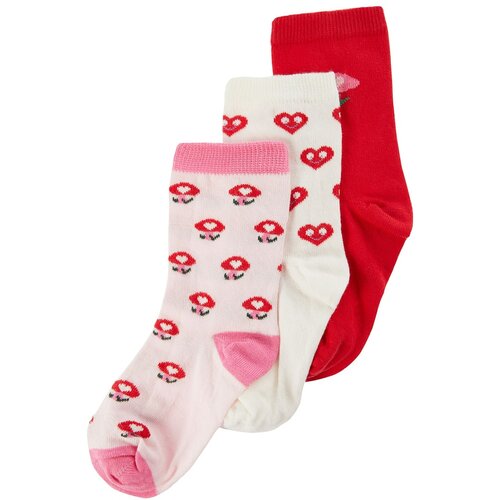Trendyol Pink Red White Patterned 3-Pack Girls Knitted Socks Cene