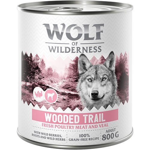 Wolf of Wilderness Adult “Expedition” 6 x 800 g - Wooded Trails - perutnina s teletino Cene