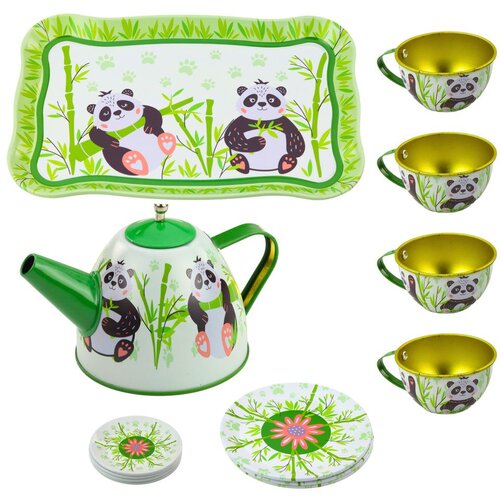  Set za čaj, metalni vrč, &amp;scaron;alica, tanjuri, boja panda zelene, 14 kom. Slike