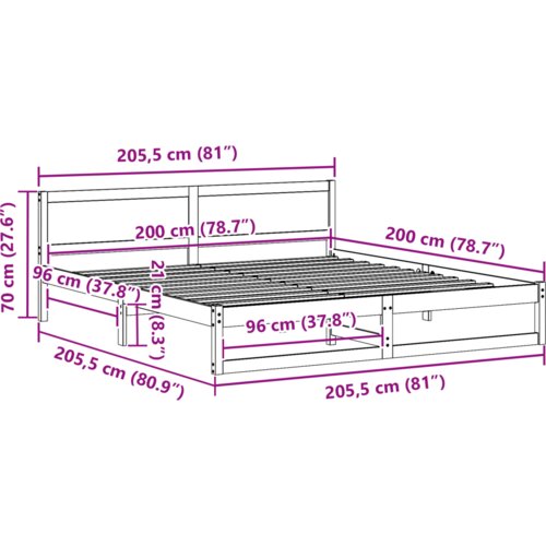  Konstrukcija postelje Rjava 200 x 200 cm Trden borov les, (5000022987) Slike