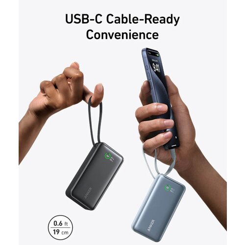 Anker 545 Nano powerbank 10K z vgrajenim kablom USB-C, črn Cene