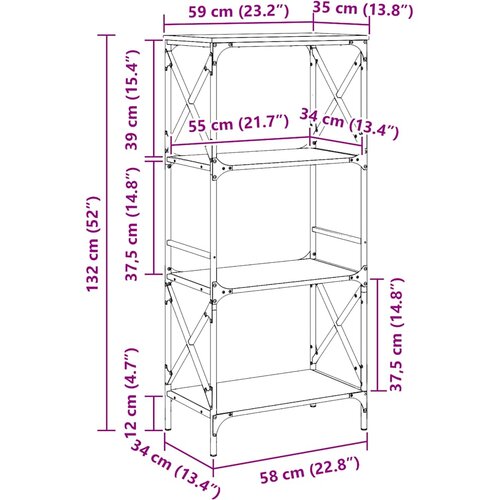  Regal za knjige s 4 razine boja hrasta 59 x 35 x 132 cm drveni Slike