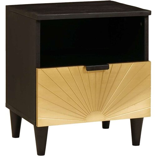 vidaXL Nočna omarica Črna in zlata 40 x 33 x 46 cm trden mangov les Cene