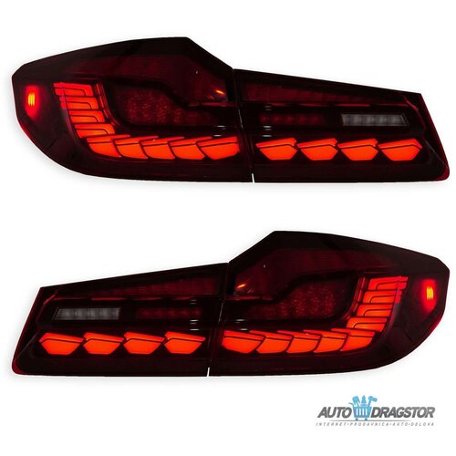 BMW 5 (G30, F90) sedan 2017-2020 dinamičke led crvene štop lampe oled dragon stil set 4 kom Slike