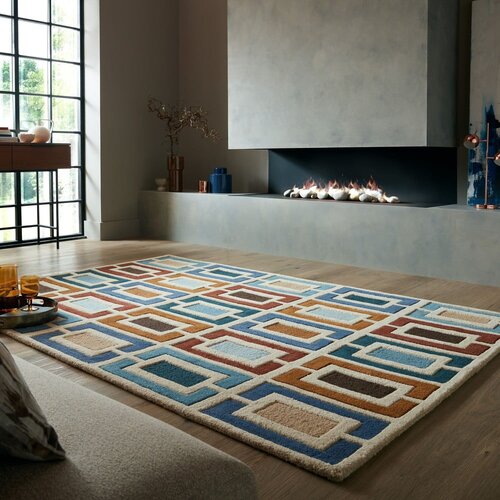 Flair Rugs Modra/oranžna ročno tkana volnena preproga 80x150 cm Retro Blocks &amp;ndash; Slike