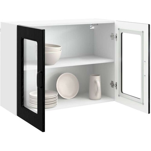 VidaXL Kuhinjski ormarić s pohranom Kalmar Crni hrast 80 x 31 x 60 cm - Crni hrast 80 x 31 x 60 cm 1x stakleni ormar (2 vrata) Slike