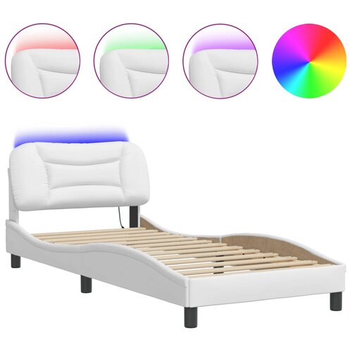 Maison Chic Posteljni okvir - Enojna postelja - Postelja za odrasle z LED lučkami bel 90x190 cm umetno usnje, (21696795) Slike