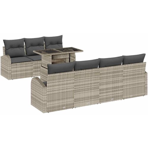  Set vrtnih sofa od 8 dijelova s jastučićima Svjetlosiva Poly ratan 2-sjedalna vrtna sofa sa skladištem i jastučićima Svjetlosiv Cene