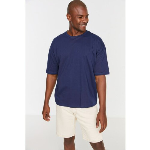 Trendyol Navy Blue Men's Basic 100% Cotton Crew Neck Oversized Short Sleeved T-Shirt Slike