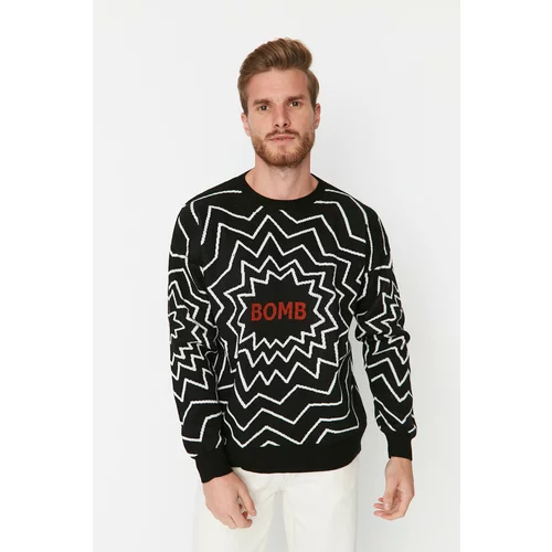 Trendyol Men's Oversize Fit Oversized Crew Neck Patterned Knitwear Sweater