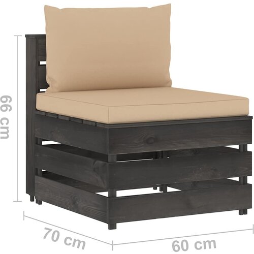  Modularna srednja sofa s jastucima od sivo impregniranog drva Siva Slike