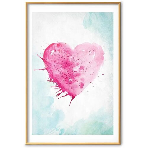  Plakat - Watercolor Heart 21x30 Zlatni okvir s margom Slike