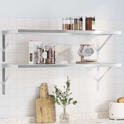  The Living Store Stenske police 2 kosa 100x40x3 cm srebrna nerjaveče jeklo - Stenska Polica, (21554215) Cene