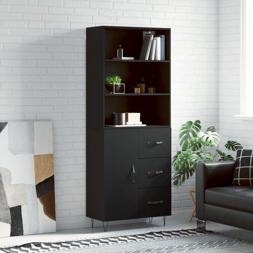 vidaXL Visoka komoda črna 69,5x34x180 cm inženirski les Cene