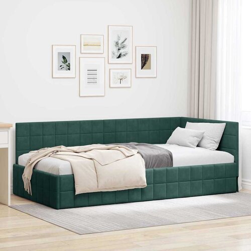 VidaXL Kutni okvir kreveta s uzglavljem Tamnozelena 90 x 190 cm Bar&amp;scaron;un Slike