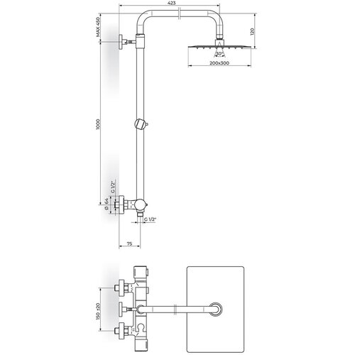 Rosan baterija termostatska sa usponskim tušem 200*300mm S2 2T37251 Cene