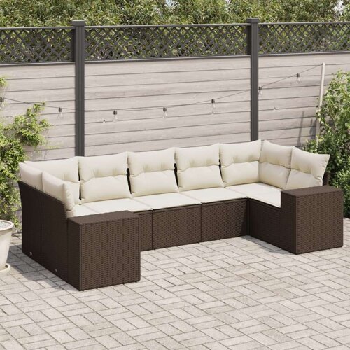 vidaXL 7-dijelni set vrtnih sofa od poliratana s jastucima smeđi Cijene