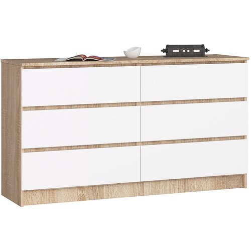 AKORD KOMODA K140 6SZ CLP DĄB SONOMA / BELO, (21702996) Slike