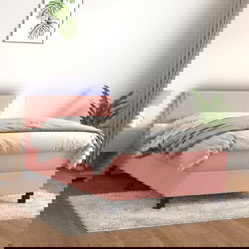 The Living Store Box spring postelja z vzmetnico LED roza 100x200 cm žamet - Box Spring Postelja, (21492957) Cene