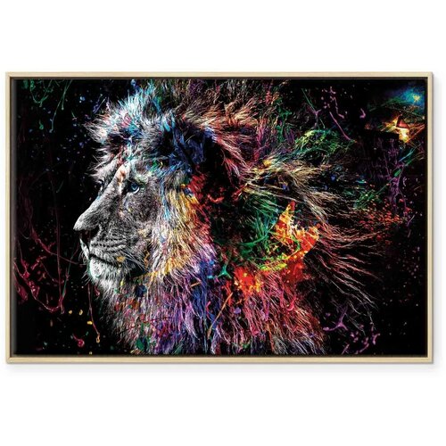  Slika - Crazy Lion (1 Part) Wide 60x40 U prirodnom drvenom okviru Slike