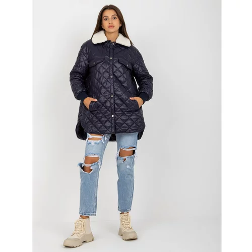 Fashion Hunters Dark blue quilted jacket with fur