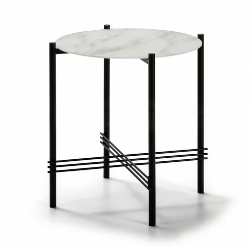 Marckeric Belo-črna stranska mizica s stekleno ploščo v marmornem dekorju, ø 47 cm