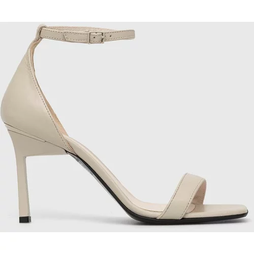 Calvin Klein Usnjeni sandali GEO STILETTO SANDAL bež barva, HW0HW01610