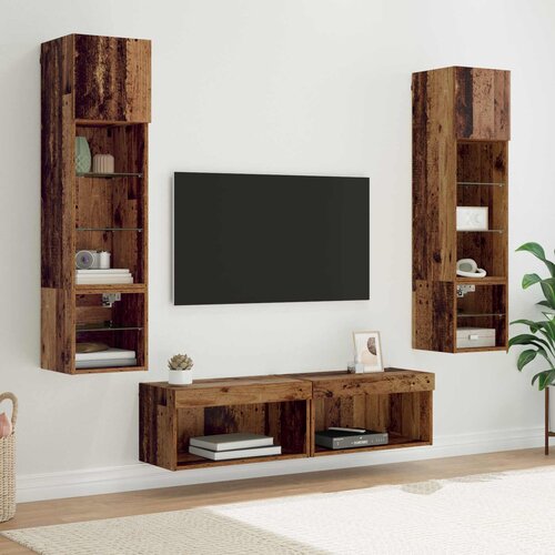 vidaXL TV zidna enota z LED lučmi 6 pcs Star les Konstruiran les Cene