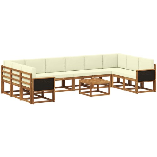  Set vanjskih sofa 11 kom. Prirodna i krem Čvrsto drvo akacije Slike