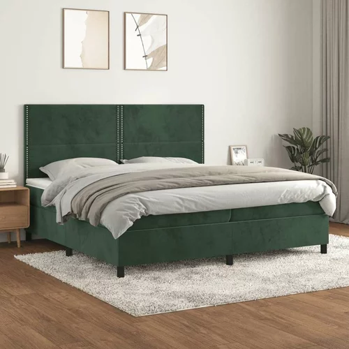  Box spring postelja z vzmetnico temno zelena 200x200 cm žamet