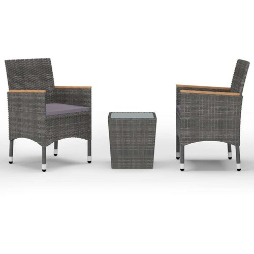 VidaXL 3-dijelni bistro set od poliratana i kaljenog stakla sivi Slike