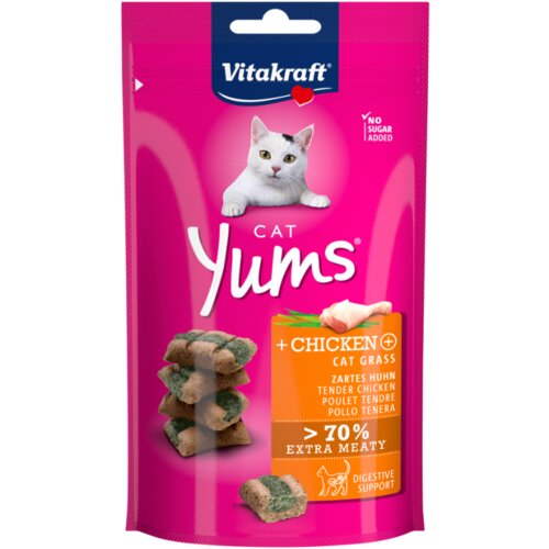 Vitakraft poslastica za mačke cat yums+ piletina i mačja trava 40g Slike