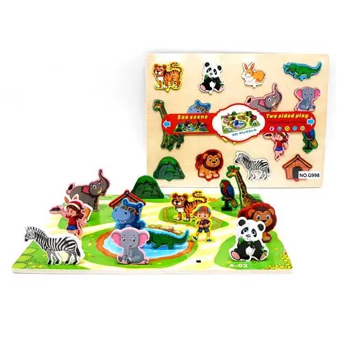 Magic Toys Dvostranska lesena sestavljanka vstavljanje oblik živali Cene