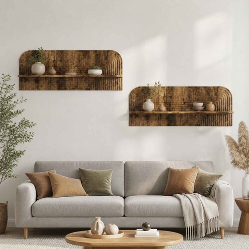  Zidna polica 2 kom. Dimljeni hrast 102 x 13,5 x 37,5 cm Slike