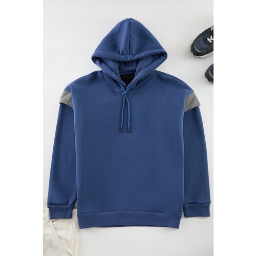 Trendyol Indigo Oversize/Wide Cut Hooded Reflective Detailed Polar Fleece Sweatshirt Slike