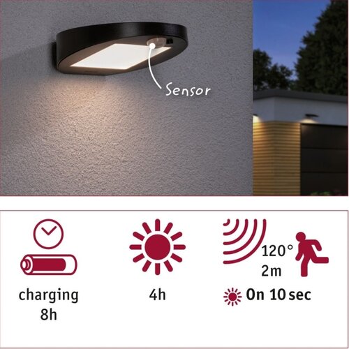  Paulmann 94246 - LED/1,2W IP44 Spoljna solarna svetiljka sa senzorom RYSE 3,7V Slike