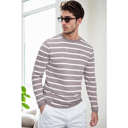 Dewberry 99741 Crew Neck Striped Casual Knitwear Sweater-VISION Slike