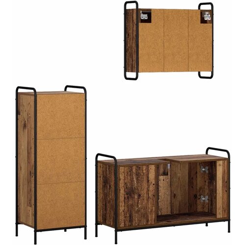  Set ormarića za kupaonicu 3 kom. Staro drvo 40 x 36 x 109 5 cm - Staro drvo Ormarić ispod sudopera (3 vrata) + viseći ormarić + Slike