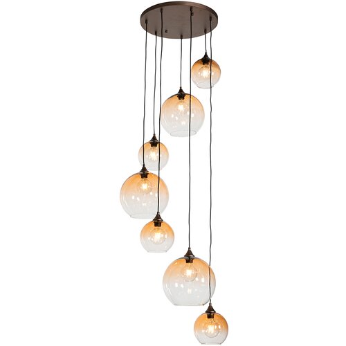 QAZQA Smart hanglamp donkerbrons met amber glas 7-lichts incl. 7 Wifi A60 - Sandra Cene